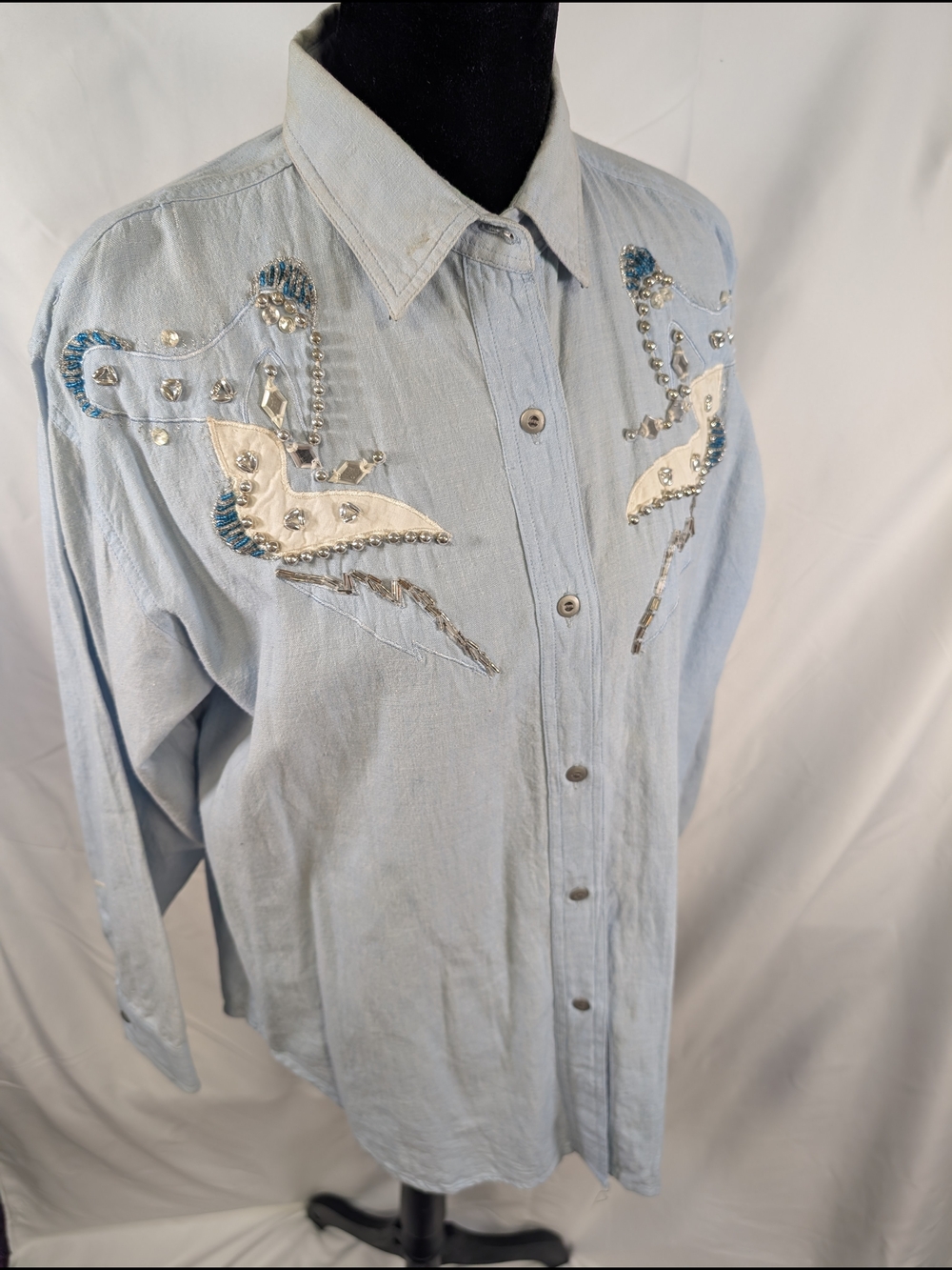 Vintage At Last Light Blue Cotton Shirt with Label Detail